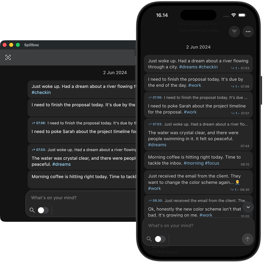 Illustration of a stream of thoughts flowing into a box